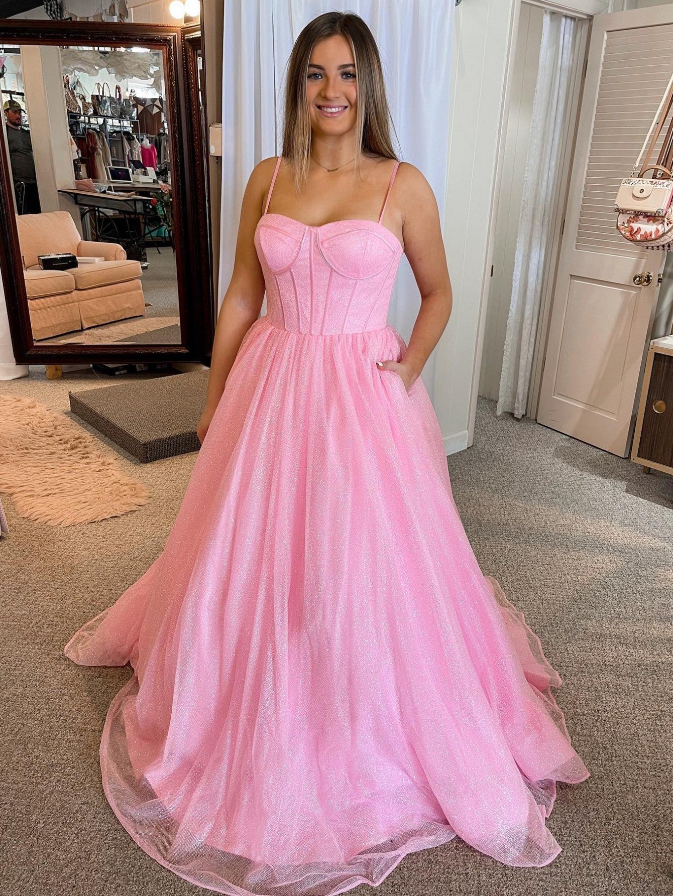  Julissa |A Line Glitter Tulle Prom Dress with Pockets - Prom Dress - DYAVOR® 