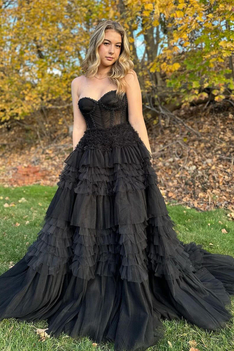 Averi | Blushing Pink Tulle Ruffle Layers Lace-Up Back A-Line Prom Dress - Prom Dress - DYAVOR® 