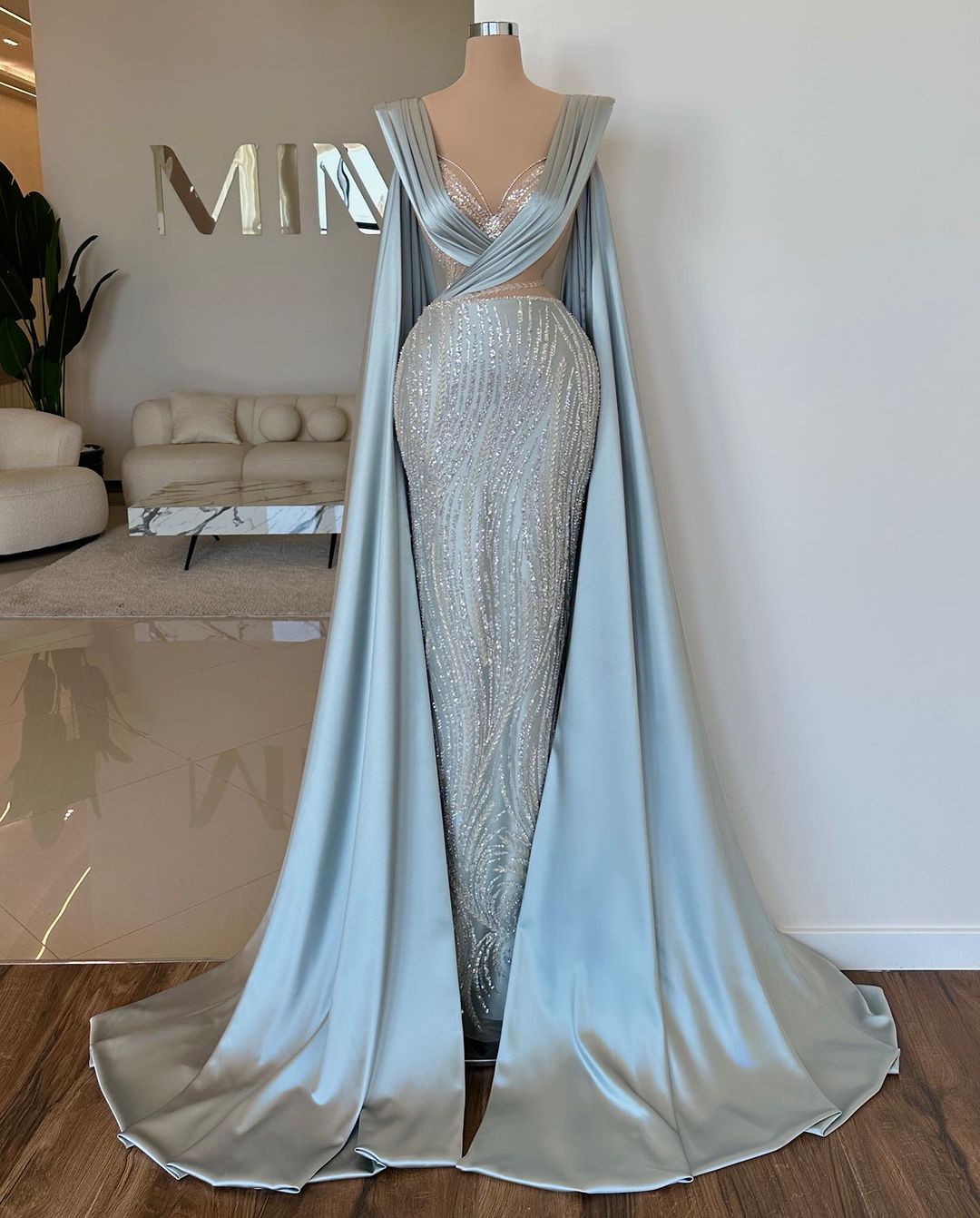  Fabulous Long Blue V-neck Mermaid Sequined Lace Prom Dress With Sleeves - Prom Dresses - DYAVOR® 