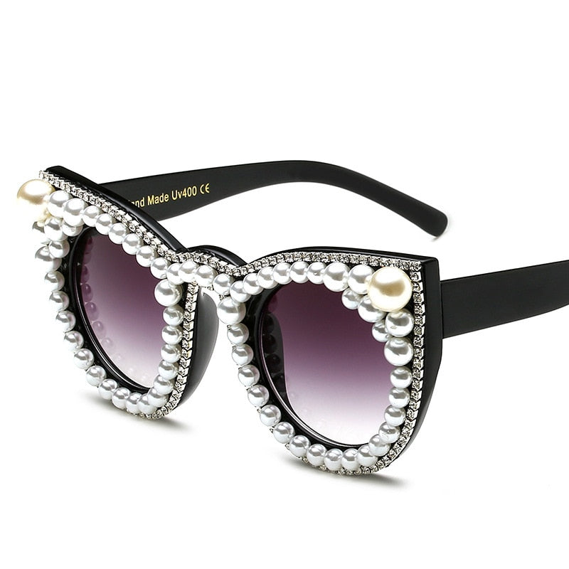  Women's Trendy Fashion Crystal Pearl Oversize Cat Eyes Sunglasses - Women Sunglasses - DYAVOR® 