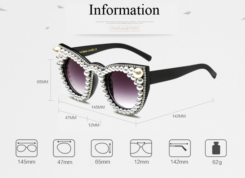  Women's Trendy Fashion Crystal Pearl Oversize Cat Eyes Sunglasses - Women Sunglasses - DYAVOR® 
