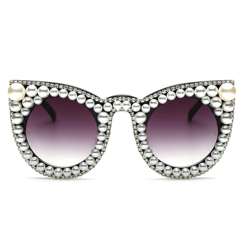  Women's Trendy Fashion Crystal Pearl Oversize Cat Eyes Sunglasses - Women Sunglasses - DYAVOR® 