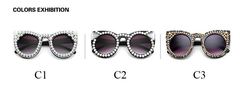  Women's Trendy Fashion Crystal Pearl Oversize Cat Eyes Sunglasses - Women Sunglasses - DYAVOR® 