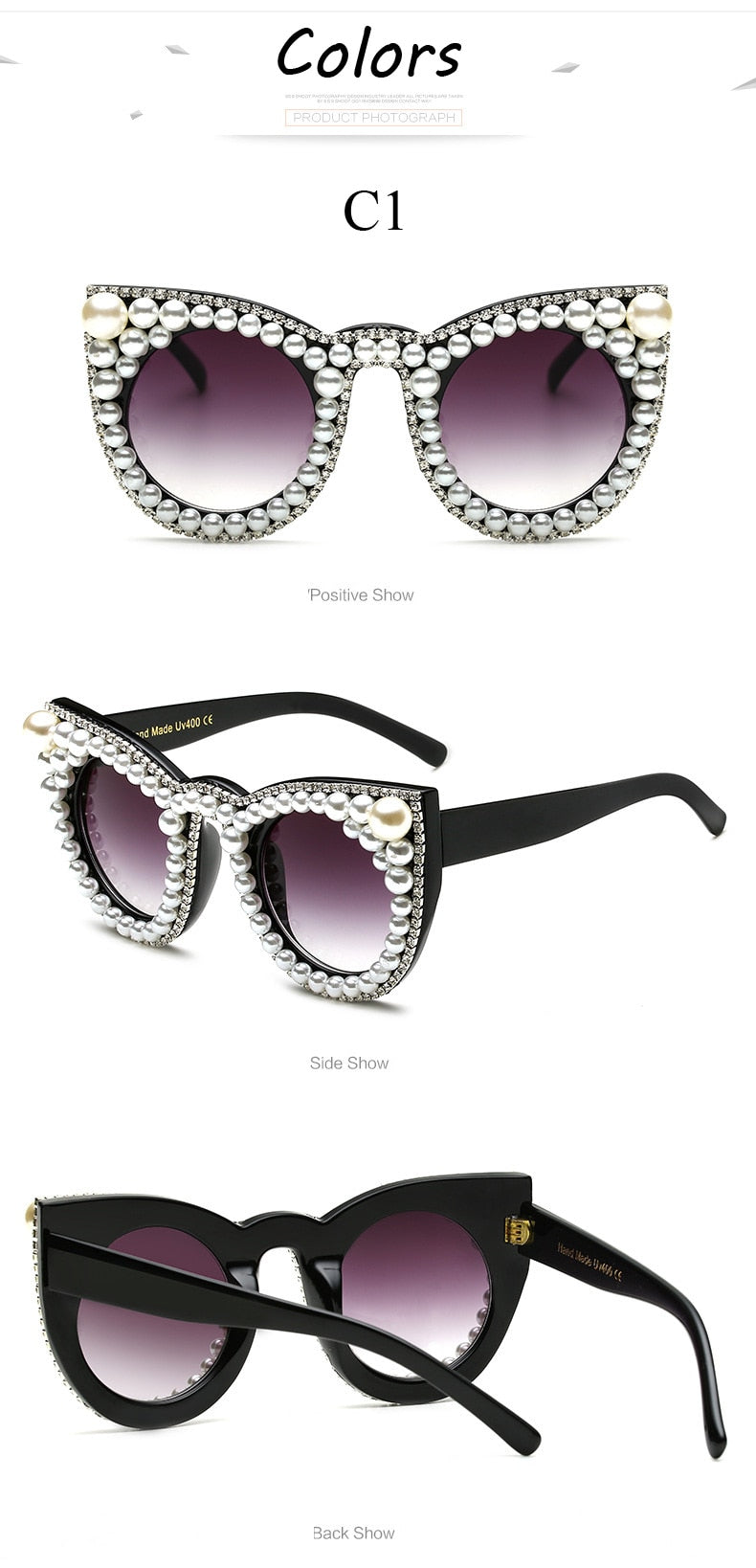  Women's Trendy Fashion Crystal Pearl Oversize Cat Eyes Sunglasses - Women Sunglasses - DYAVOR® 