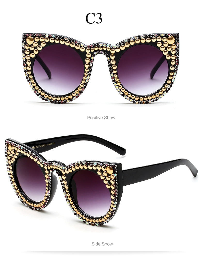  Women's Trendy Fashion Crystal Pearl Oversize Cat Eyes Sunglasses - Women Sunglasses - DYAVOR® 