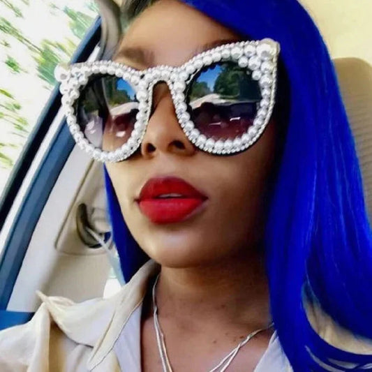  Women's Trendy Fashion Crystal Pearl Oversize Cat Eyes Sunglasses - Women Sunglasses - DYAVOR® 