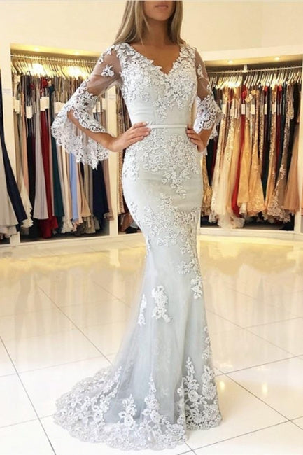  Fashion Evening Dresses Long Lace With Sleeves Floor-Length Evening Wear Prom Dresses - Prom Dresses - DYAVOR® 
