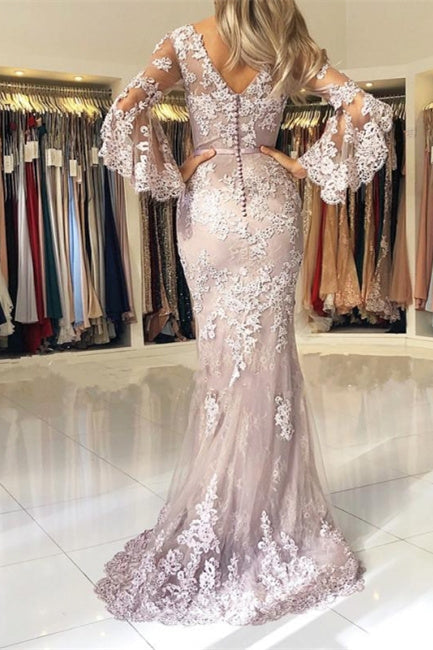  Fashion Evening Dresses Long Lace With Sleeves Floor-Length Evening Wear Prom Dresses - Prom Dresses - DYAVOR® 