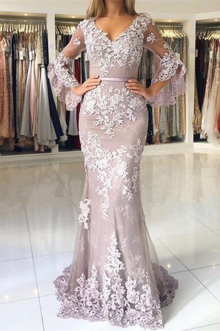  Fashion Evening Dresses Long Lace With Sleeves Floor-Length Evening Wear Prom Dresses - Prom Dresses - DYAVOR® 