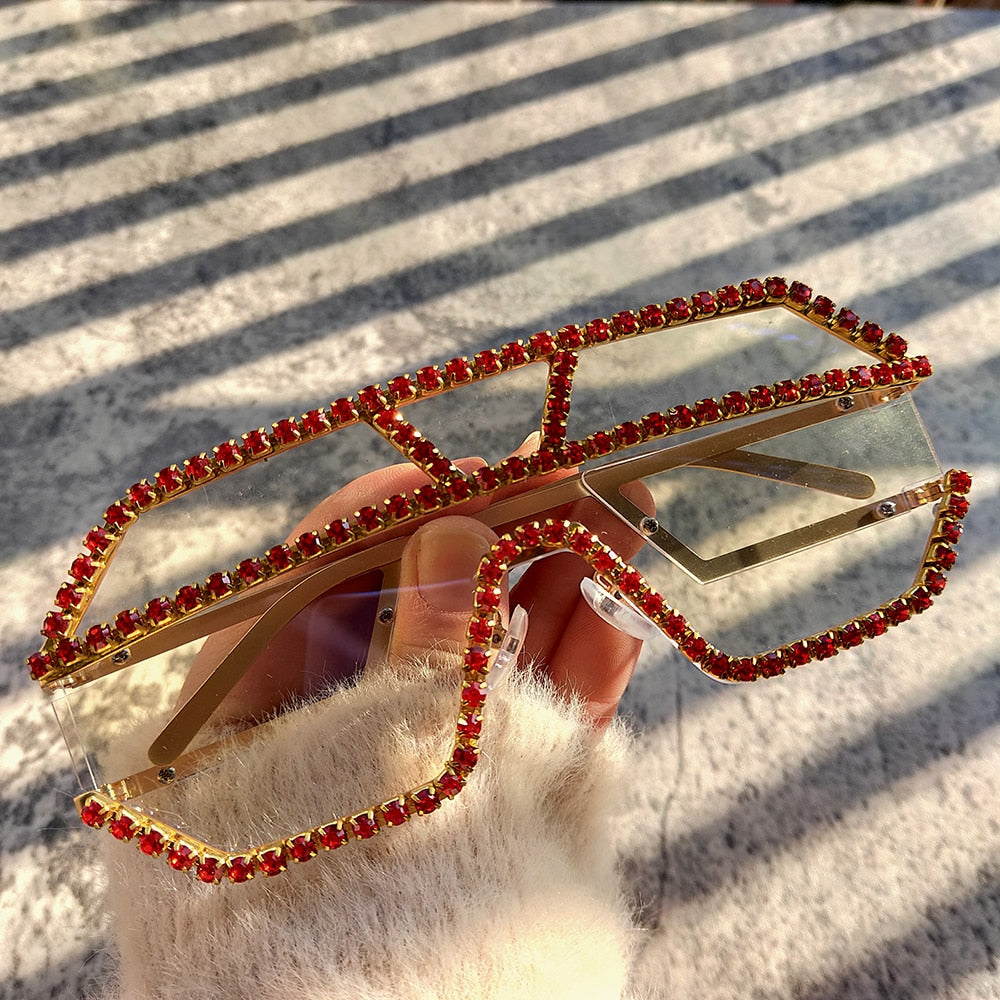  Women's Fashion Oversized Square Rhinestone Eyewear Sunglasses - Women Sunglasses - DYAVOR® 