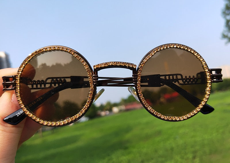  Women's Fashion Round Diamond Luxury Rhinestone Punk Sunglasses - Women Sunglasses - DYAVOR® 
