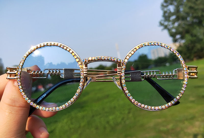  Women's Fashion Round Diamond Luxury Rhinestone Punk Sunglasses - Women Sunglasses - DYAVOR® 