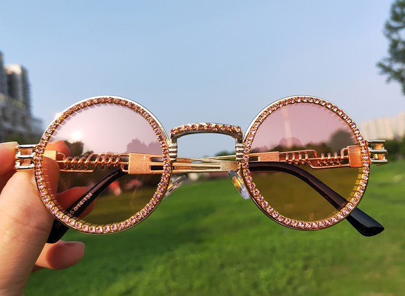  Women's Fashion Round Diamond Luxury Rhinestone Punk Sunglasses - Women Sunglasses - DYAVOR® 