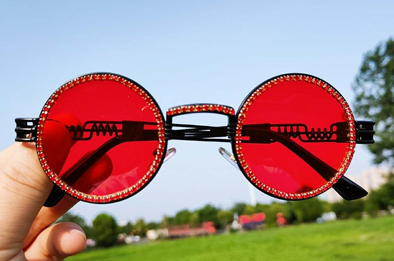  Women's Fashion Round Diamond Luxury Rhinestone Punk Sunglasses - Women Sunglasses - DYAVOR® 