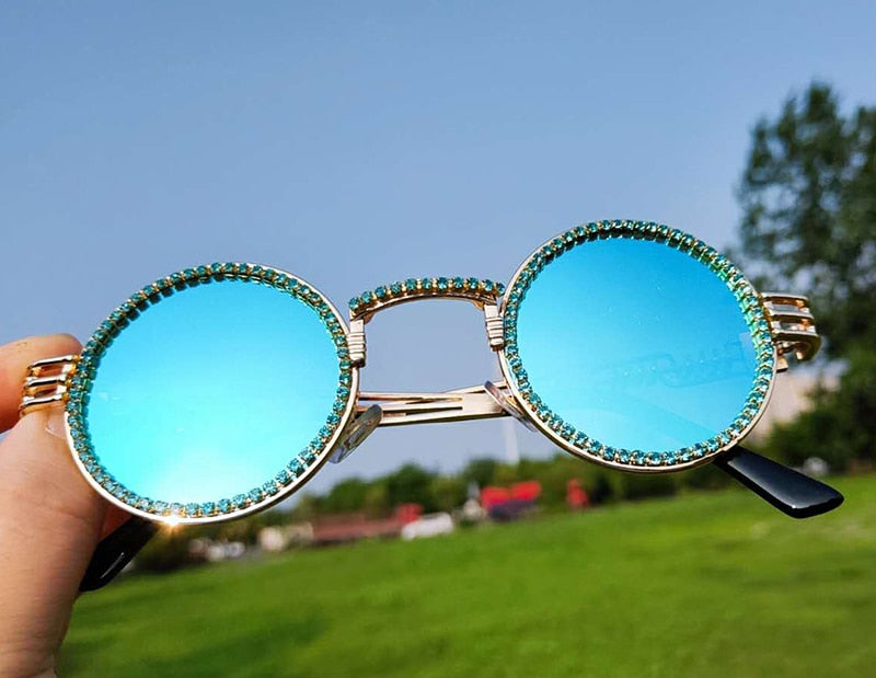  Women's Fashion Round Diamond Luxury Rhinestone Punk Sunglasses - Women Sunglasses - DYAVOR® 