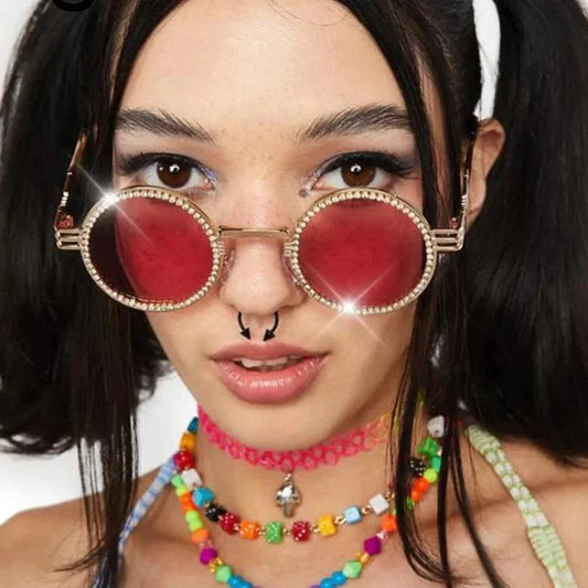  Women's Fashion Round Diamond Luxury Rhinestone Punk Sunglasses - Women Sunglasses - DYAVOR® 