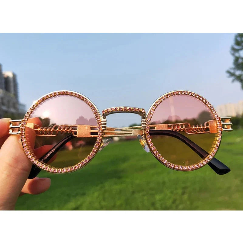  Women's Fashion Round Diamond Luxury Rhinestone Punk Sunglasses - Women Sunglasses - DYAVOR® 