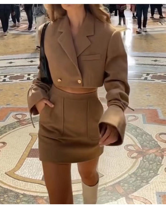  Autumn and winter lapel long sleeve short coat + skirt suit woman - new-arrrival - DYAVOR® 