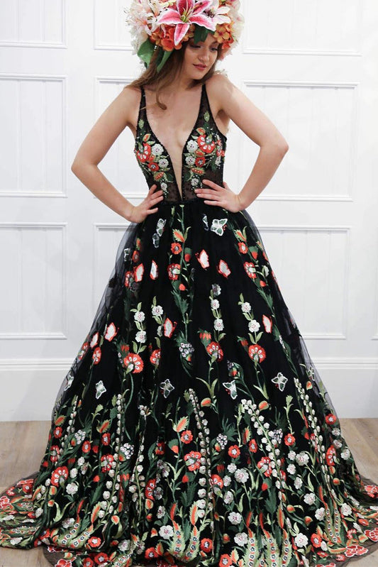  Harlee | Gorgeous Black Floral Embroidered Prom Dress - Prom Dress - DYAVOR® 