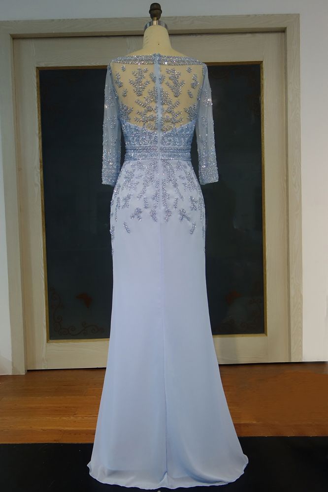  Floor Length A-line Scoop Long Sleeves Sequined Chiffon Prom Dresses - Prom Dresses - DYAVOR® 