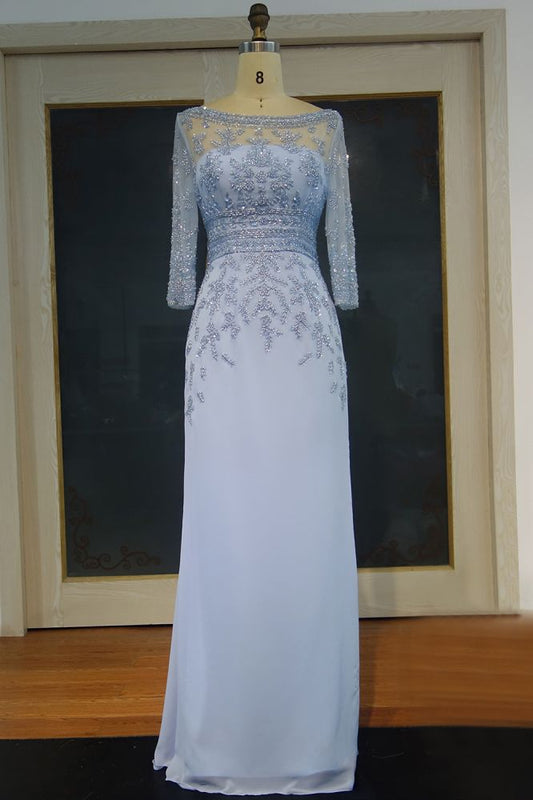  Floor Length A-line Scoop Long Sleeves Sequined Chiffon Prom Dresses - Prom Dresses - DYAVOR® 