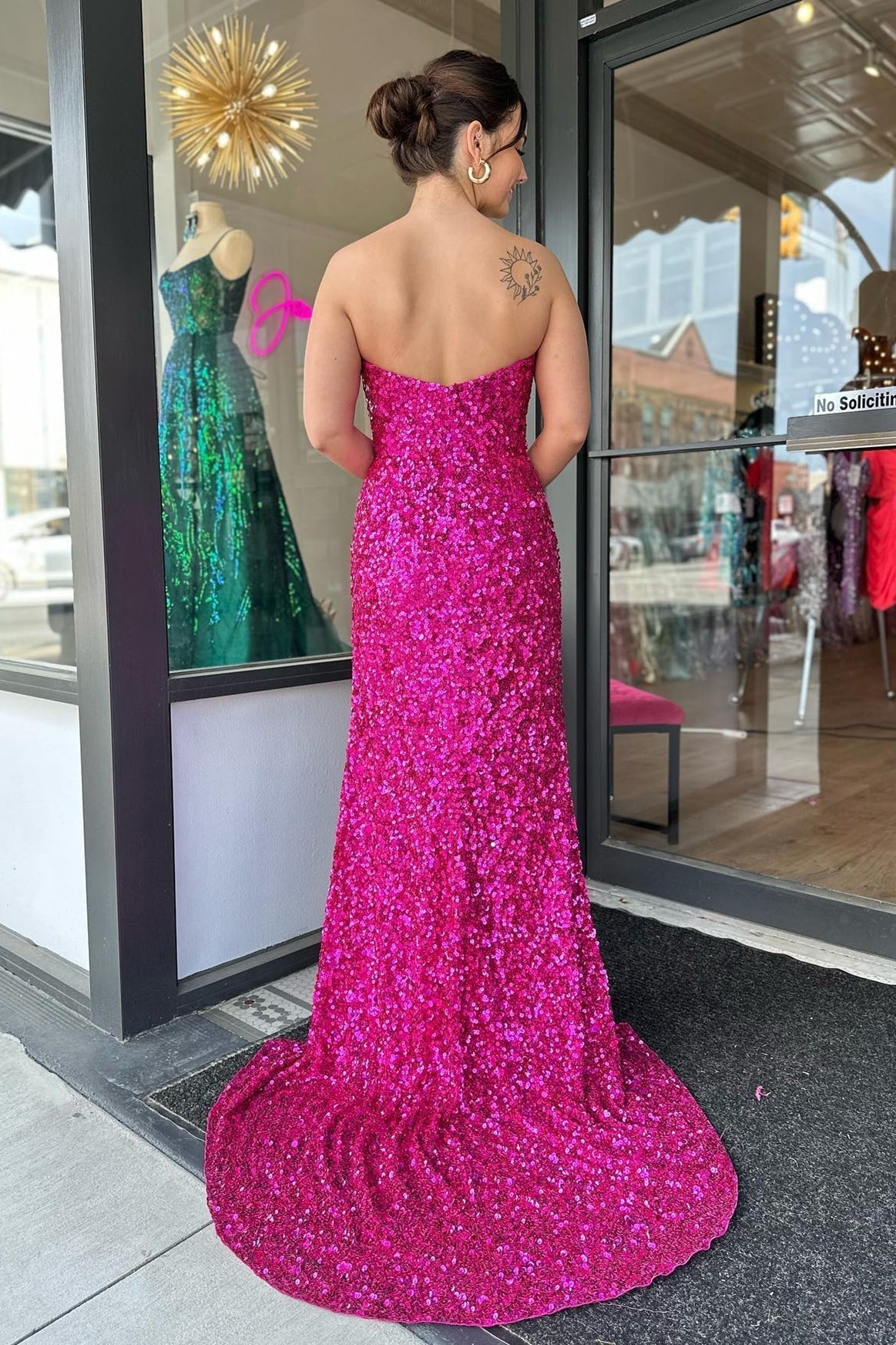  Fuchsia Strapless Sequins Long Prom Dress with Slit - Prom Dresses - DYAVOR® 