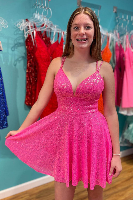  Hyacinth |A-Line Double Straps Sequins Homecoming Dress - Homecoming Dress - DYAVOR® 