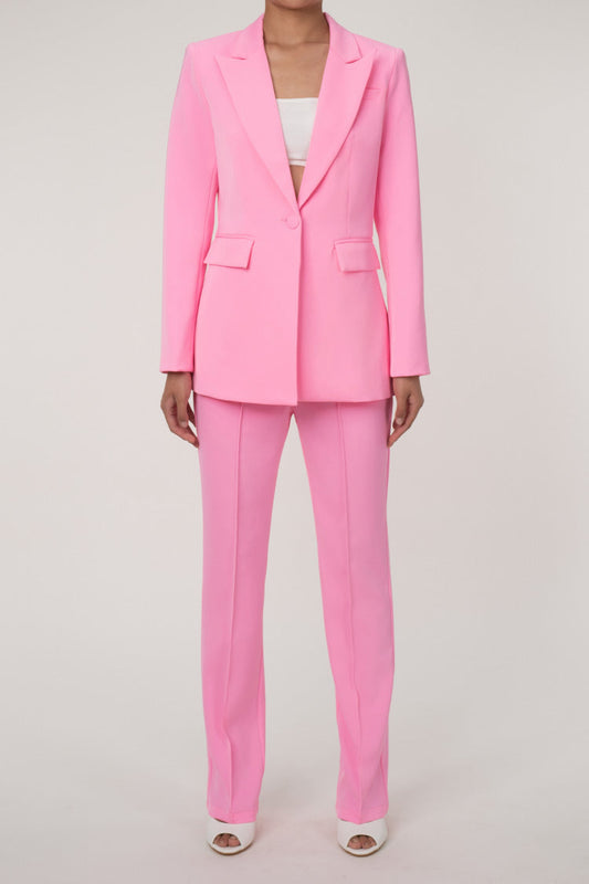  Glamorous Lapel One Button Cinch Waist Blazer Two Piece Skinny Pant Suit - Matching Sets - DYAVOR® 
