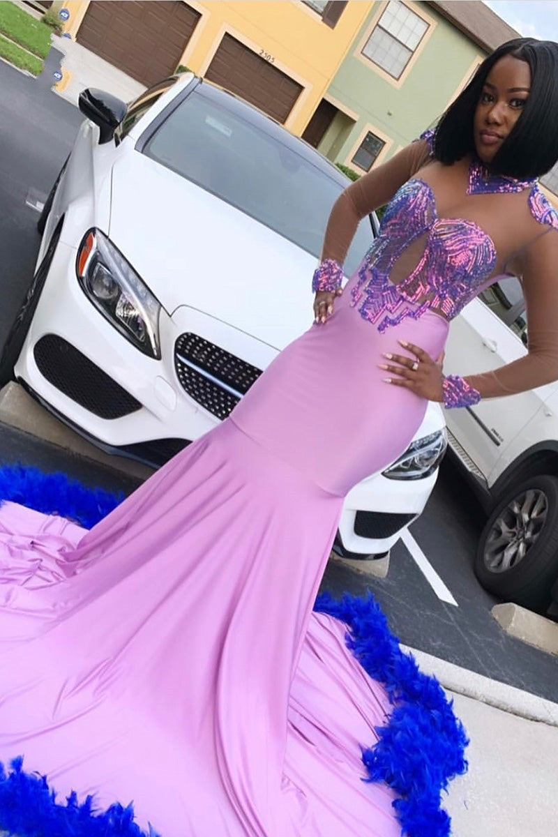  Glamorous Long Mermaid Lace Satin Prom Dress With Long Sleeves - Prom Dresses - DYAVOR® 