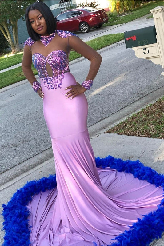  Glamorous Long Mermaid Lace Satin Prom Dress With Long Sleeves - Prom Dresses - DYAVOR® 