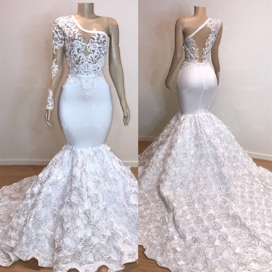  Glamorous One Shoulder Long Sleeve White Prom Dress - Prom Dresses - DYAVOR® 