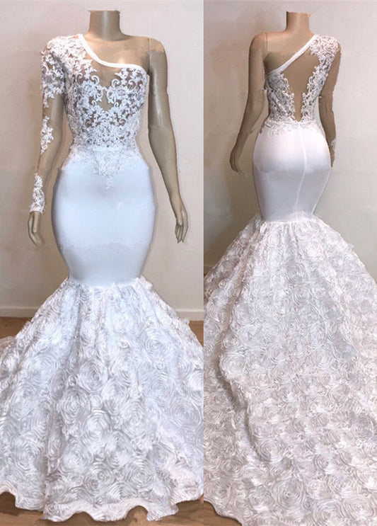  Glamorous One Shoulder Long Sleeve White Prom Dress - Prom Dresses - DYAVOR® 