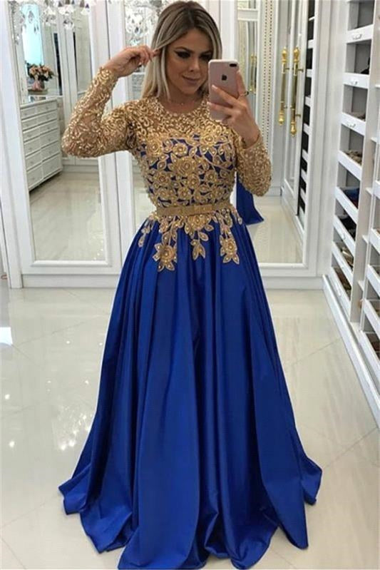  Gold Beads Lace Appliques Evening Dress with Sleeves - Prom Dresses - DYAVOR® 