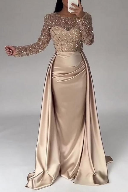  Gorgeous Long A-line Beading Sequined Prom Dresses with Long Sleeves - Prom Dresses - DYAVOR® 