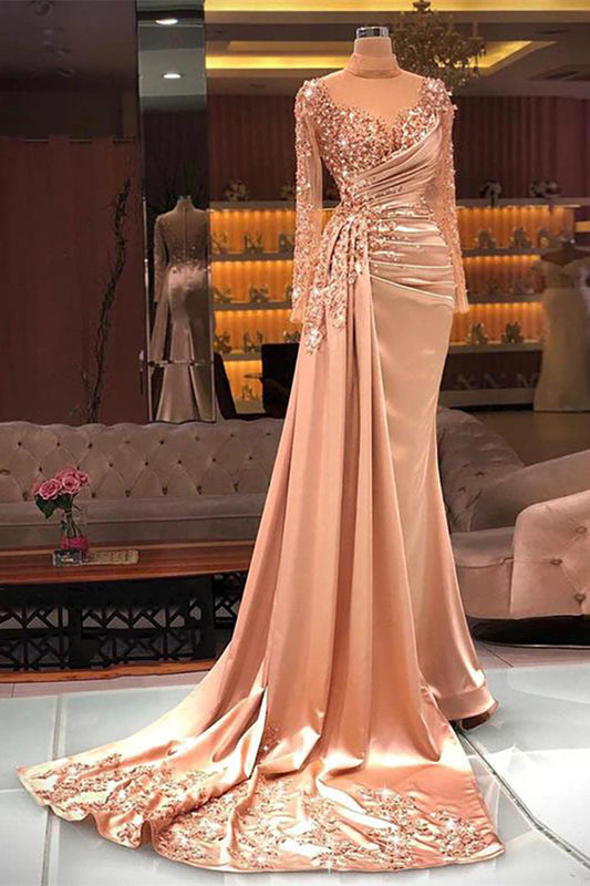  Gorgeous Long High Neck Beading Sequined Prom Dress With Long Sleeves - Prom Dresses - DYAVOR® 