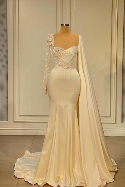  Gorgeous White Sweetheart Long Sleeves Beading Mermaid Prom Dresses - Prom Dresses - DYAVOR® 