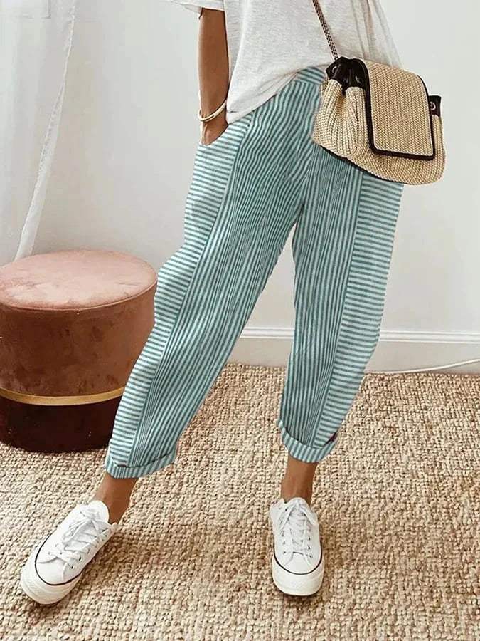 Women's Pants - Playful Striped Pattern - Soft Material - Perfect for Warm Days - 05/112024 1 - DYAVOR® 
