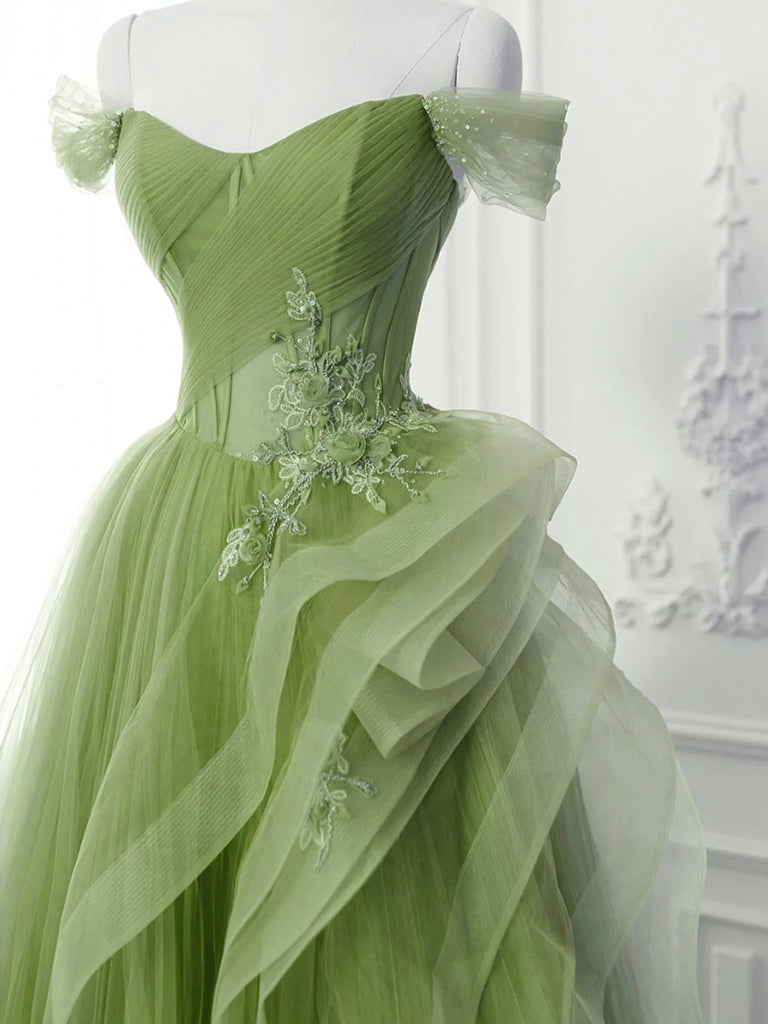  Saflor | Green A-Line Off Shoulder Long Prom Dress Lace Long Evening Dress - Prom Dress - DYAVOR® 