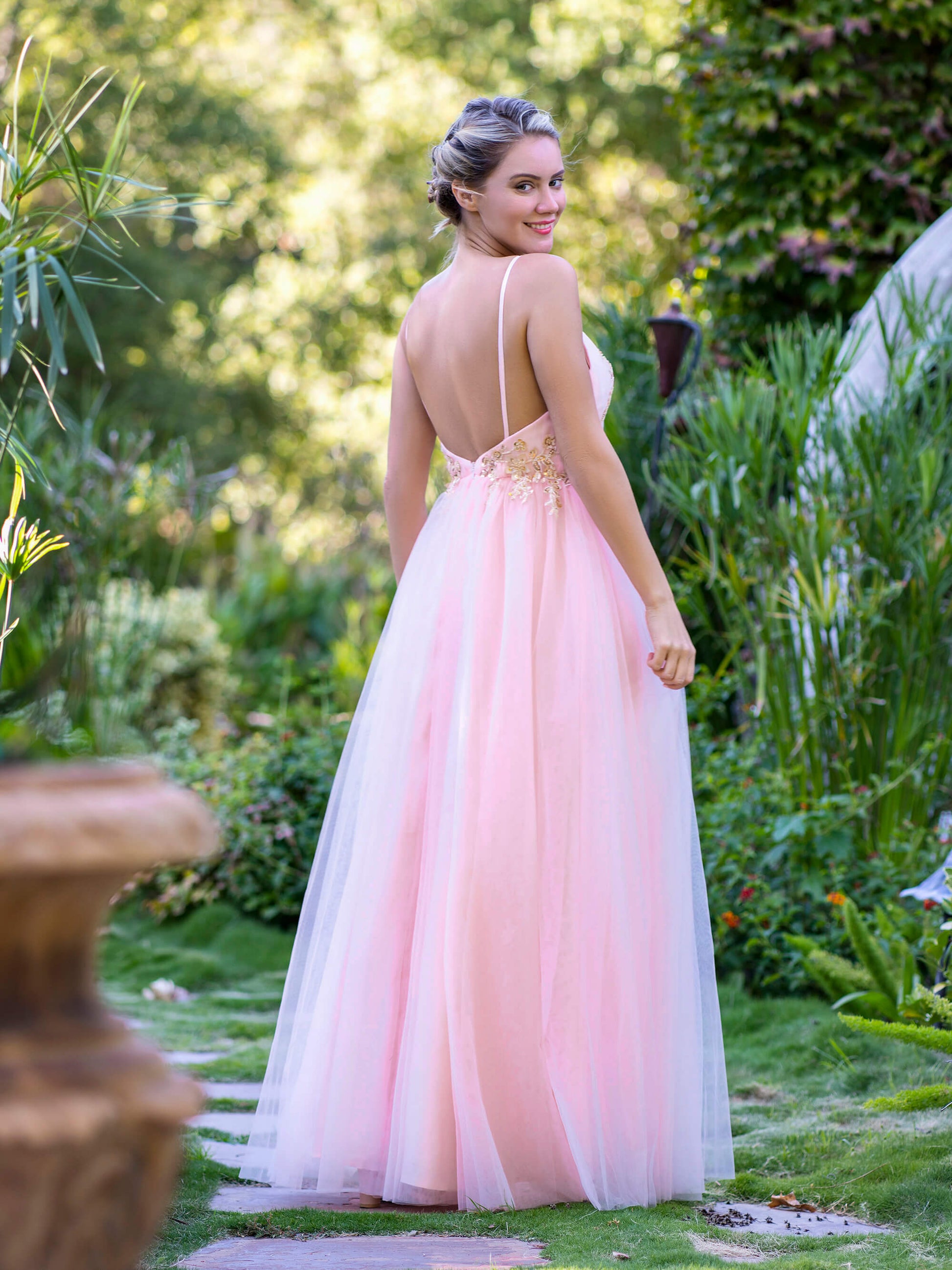  A-line Deep V Neckline Applique Tulle Prom Dress - Prom Dresses - DYAVOR® 