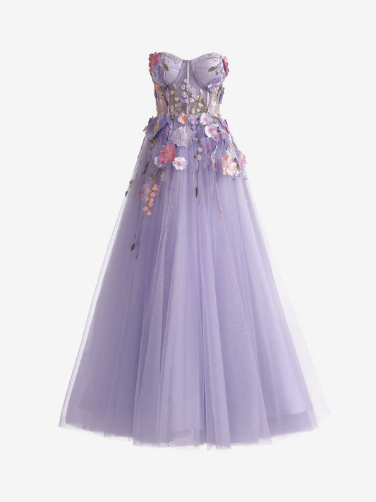  Hope | Lavender A-Line Strapless Tulle Homecoming Dress With 3D Flowers - Homecoming Dresses - DYAVOR® 