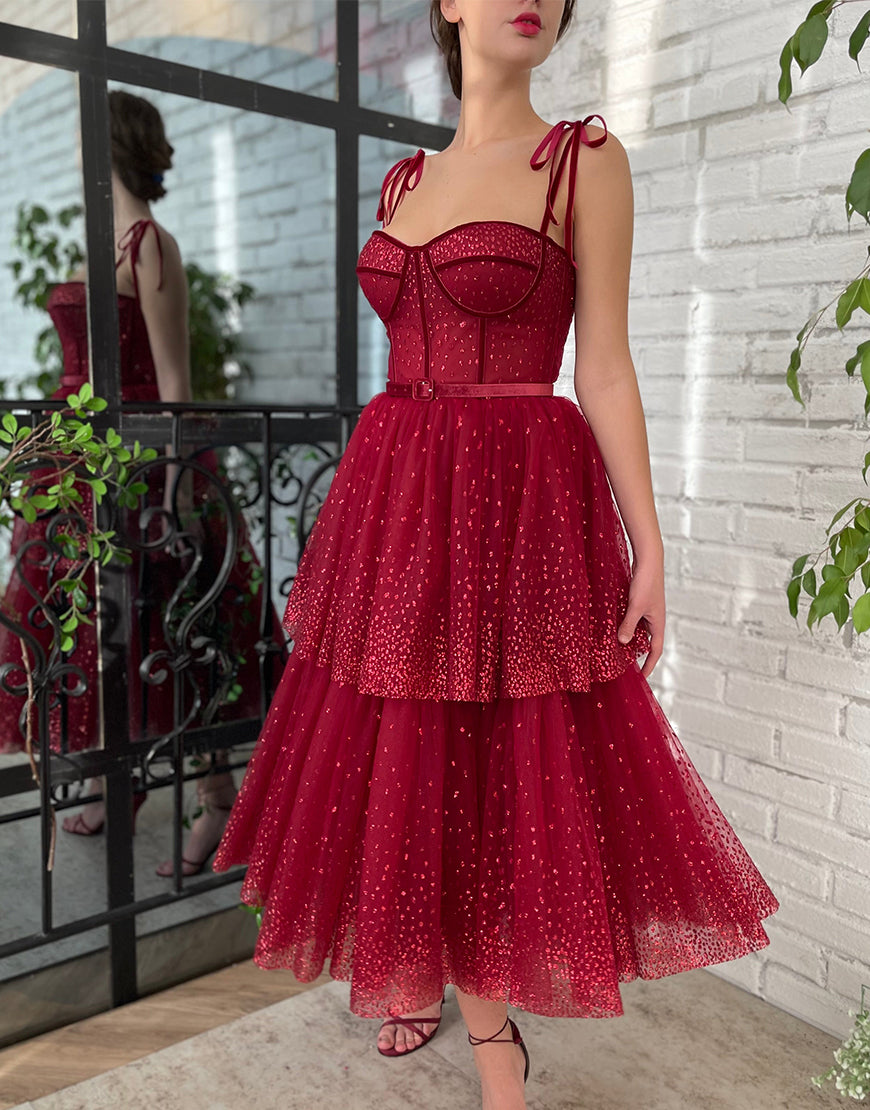  Alyson | Tulle Dark Red Glitter Homecoming Dress - Prom Dress - DYAVOR® 