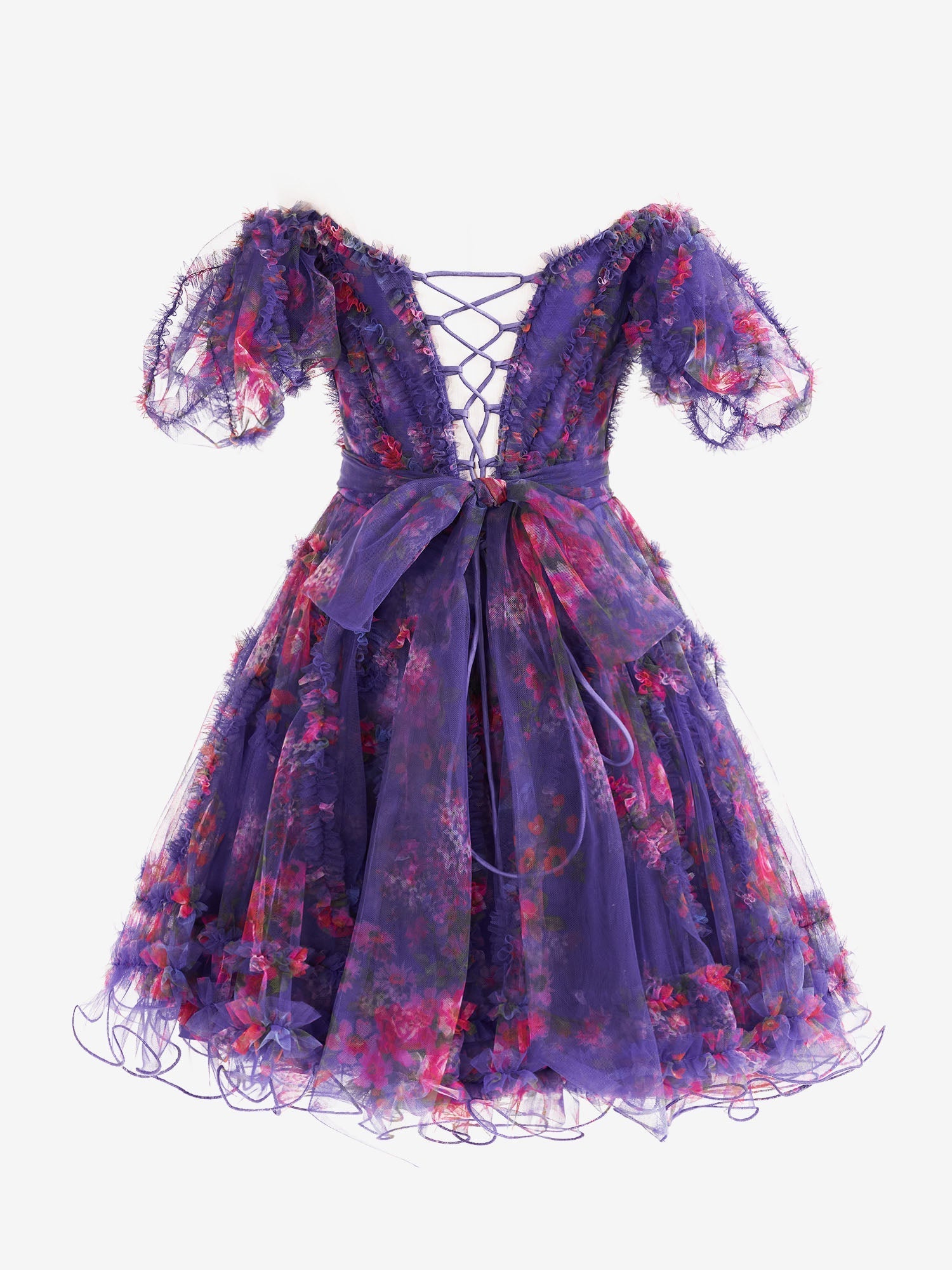  Ivana | Purple A Line Off the Shoulder Floral Printed Homecoming Dress - Homecoming Dress - DYAVOR® 