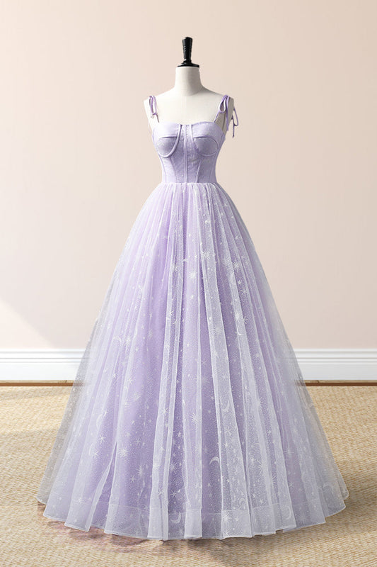  Janelle | Lavender Tulle Straps Floor Length Evening Dress, Lavender A-Line Prom Dress - Prom Dress - DYAVOR® 