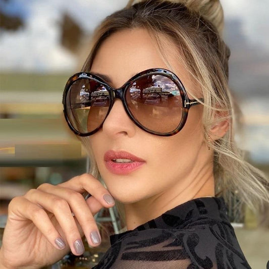 Leopard Pattern Vintage Oversized Metal T Sunglasses for Women - Women Sunglasses - DYAVOR® 