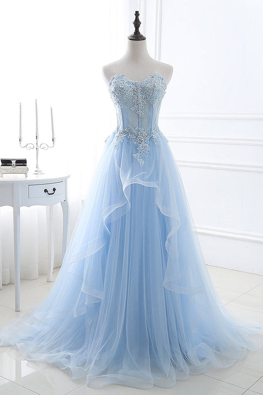  Bailee | Light Blue Beaded Long Prom Dress - Prom Dress - DYAVOR® 