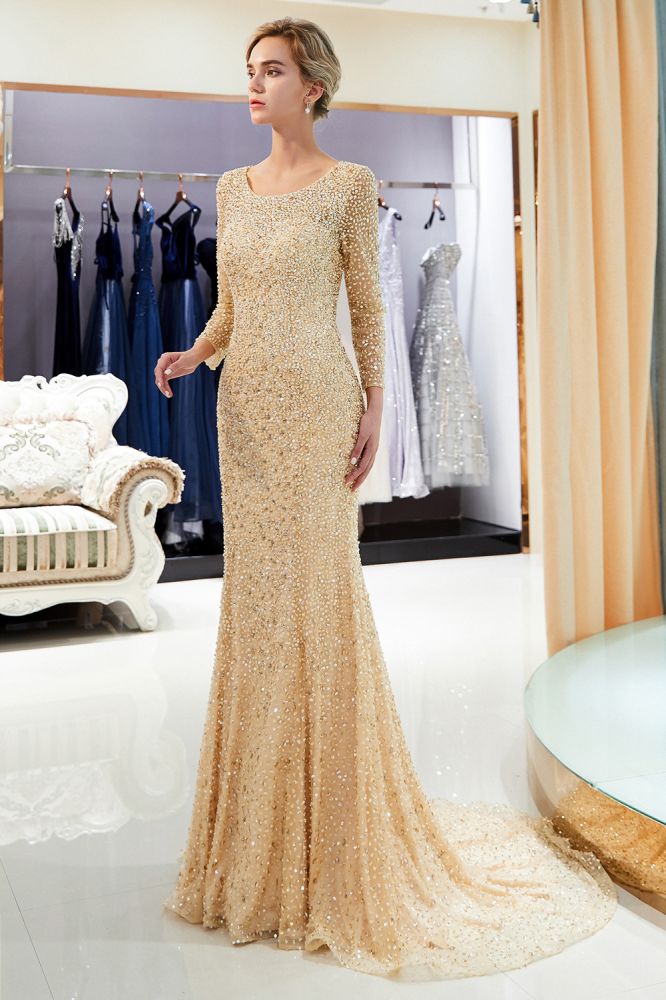  Long Sleeves Floor Length Sequins Formal Party Dresses - Prom Dresses - DYAVOR® 