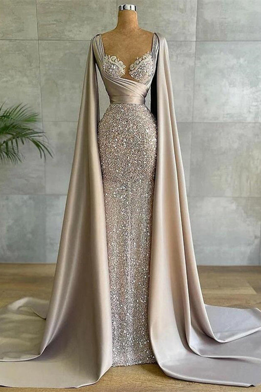  Luxurious Mermaid Long with Cape Sleeve Elegant Evening Dress - Prom Dresses - DYAVOR® 