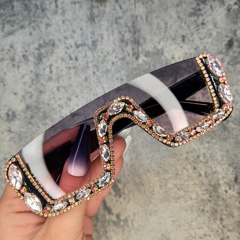  Women's Luxury Diamond Haft Frame Vintage One-piece Sunglasses - Women Sunglasses - DYAVOR® 