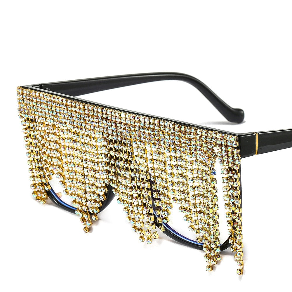  Women's Oversized Goggle Style Tassel Diamond One Piece Sunglasses - Women Sunglasses - DYAVOR® 