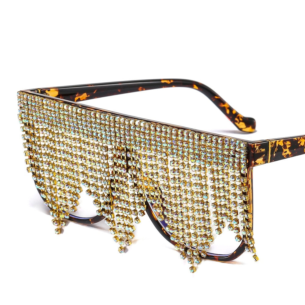  Women's Oversized Goggle Style Tassel Diamond One Piece Sunglasses - Women Sunglasses - DYAVOR® 